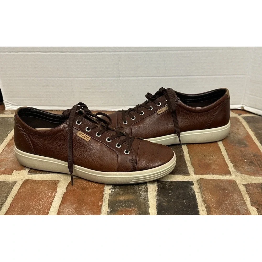 ECCO Soft 7 Brown Leather Sneakers Lace-up Casual Comfort Shoes Men's 10